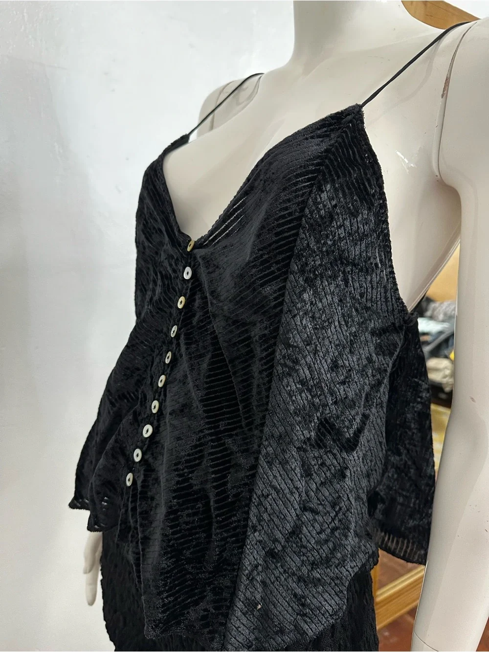 Free People Black Velvet Ribbed Button-Front Cami